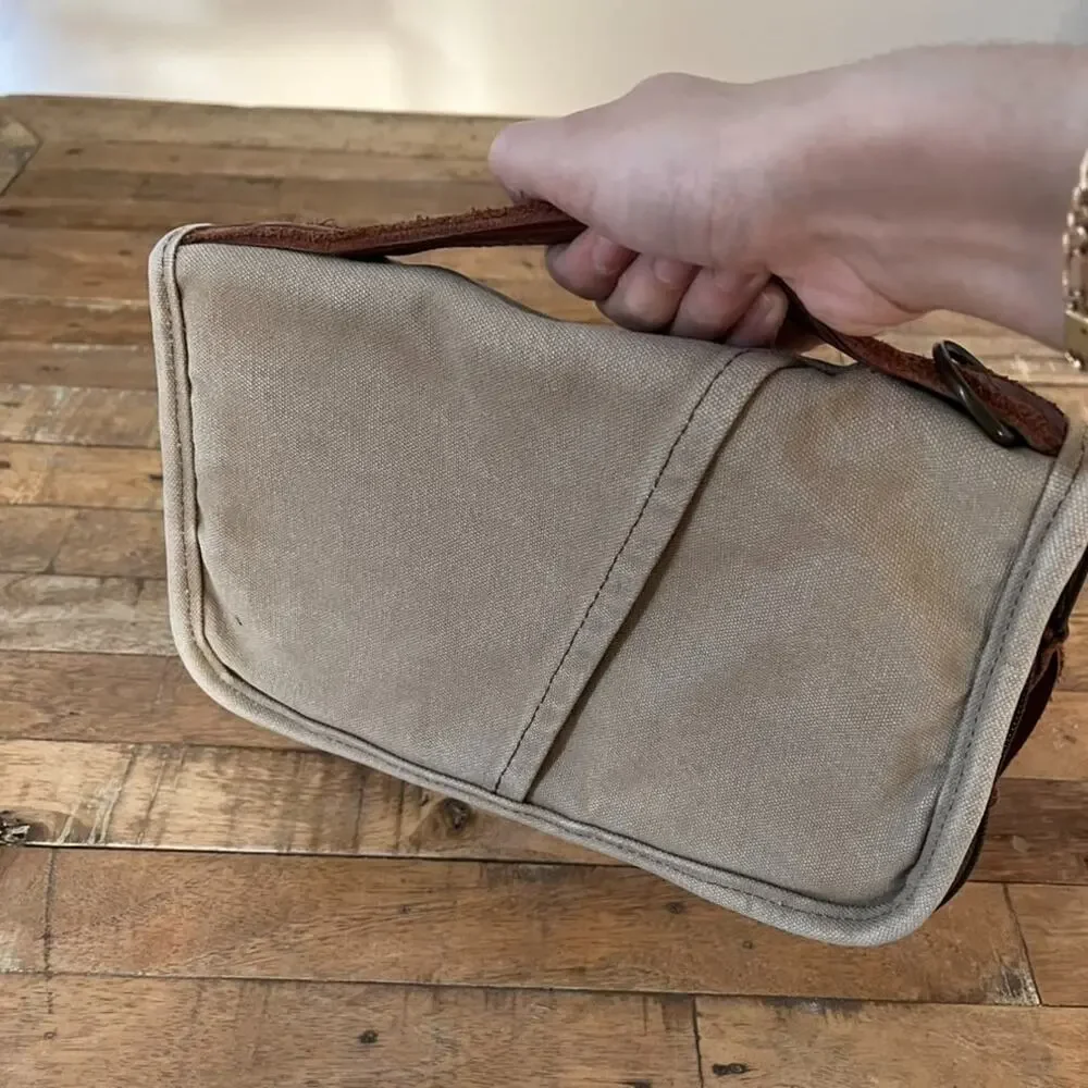 Vintage Khaki Canvas and Leather Everyday Carry Pocket Organizer Bible Cover
